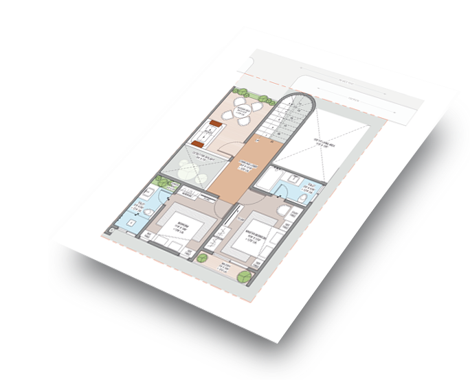 a floorplan of the first floor of the east-facing villa