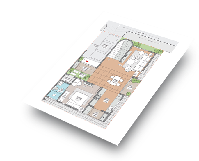 a floorplan of the ground floor of the east-facing villa