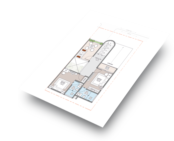 a floorplan of the first floor of the north-facing villa
