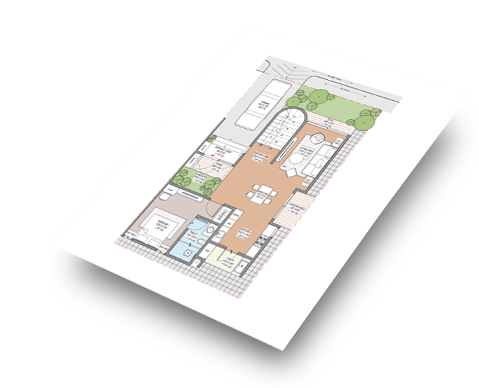 a floorplan of the ground floor of the north-facing villa