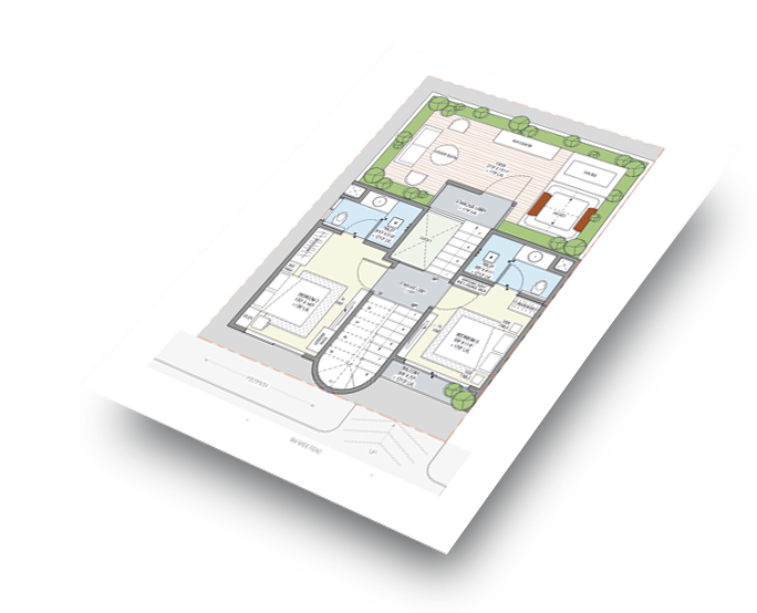 a floorplan of the first floor of the south-facing villa