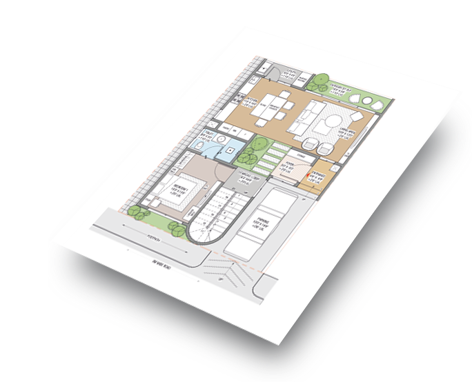 a floorplan of the ground floor of the south-facing villa