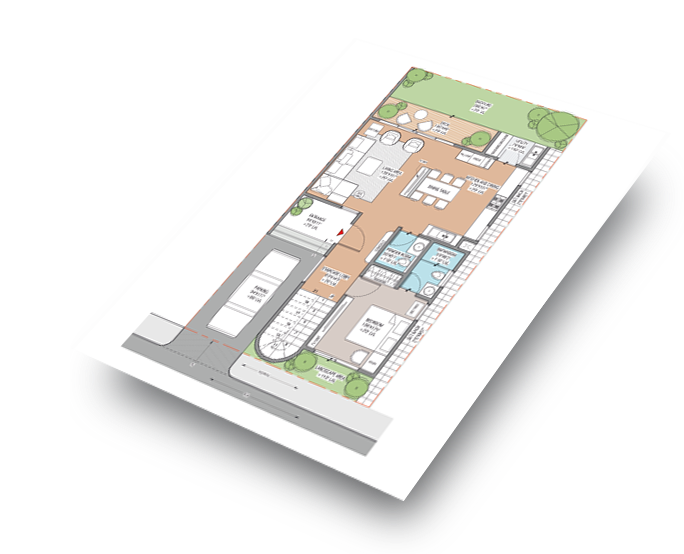 a floorplan of the ground floor of the west-facing villa